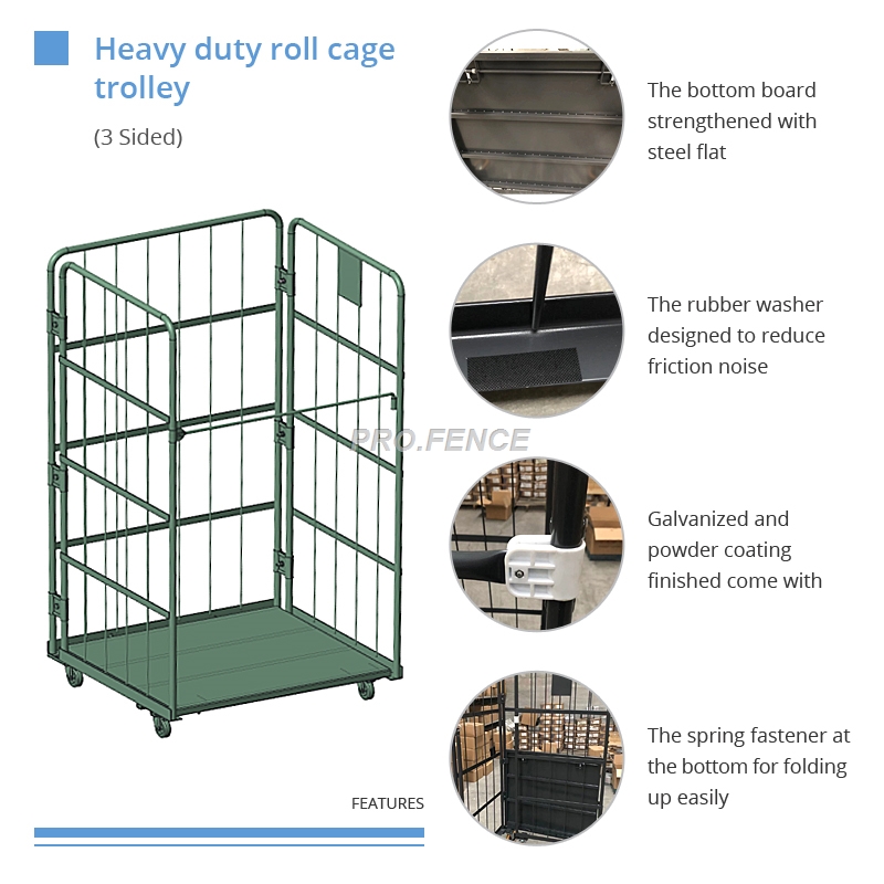 Heavy duty roll cage trolley for material transportation and storage（3 Sided）