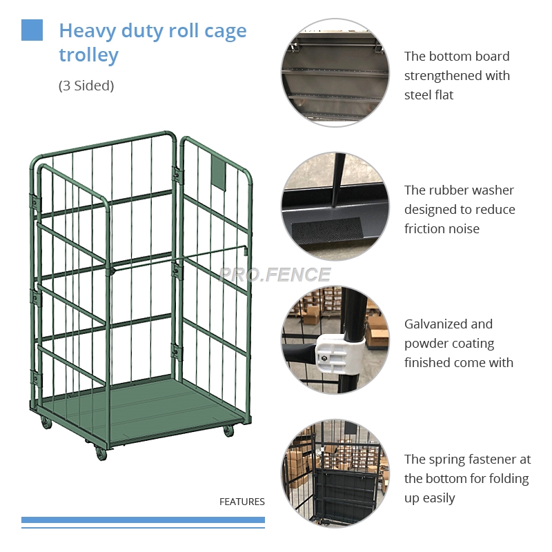 Carro de gàbia enrotllable de gran resistència per al transport i emmagatzematge de material (3 cares)