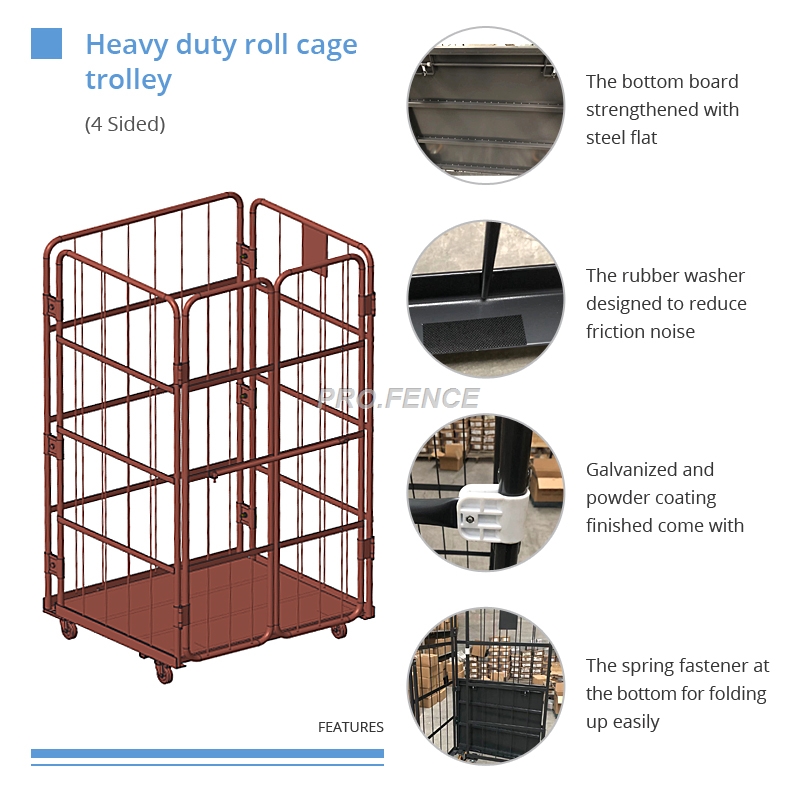 Heavy duty rolkoai trolley foar materiaalferfier en opslach (4-sided)