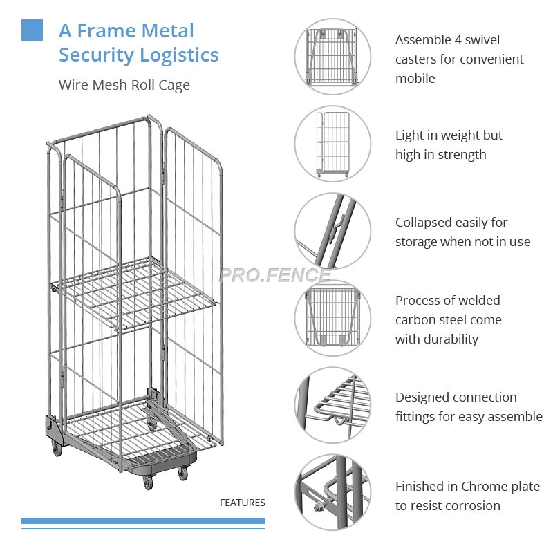 A Frame Metal Sécherheet Logistik Drot Mesh gemaach Roll Cage