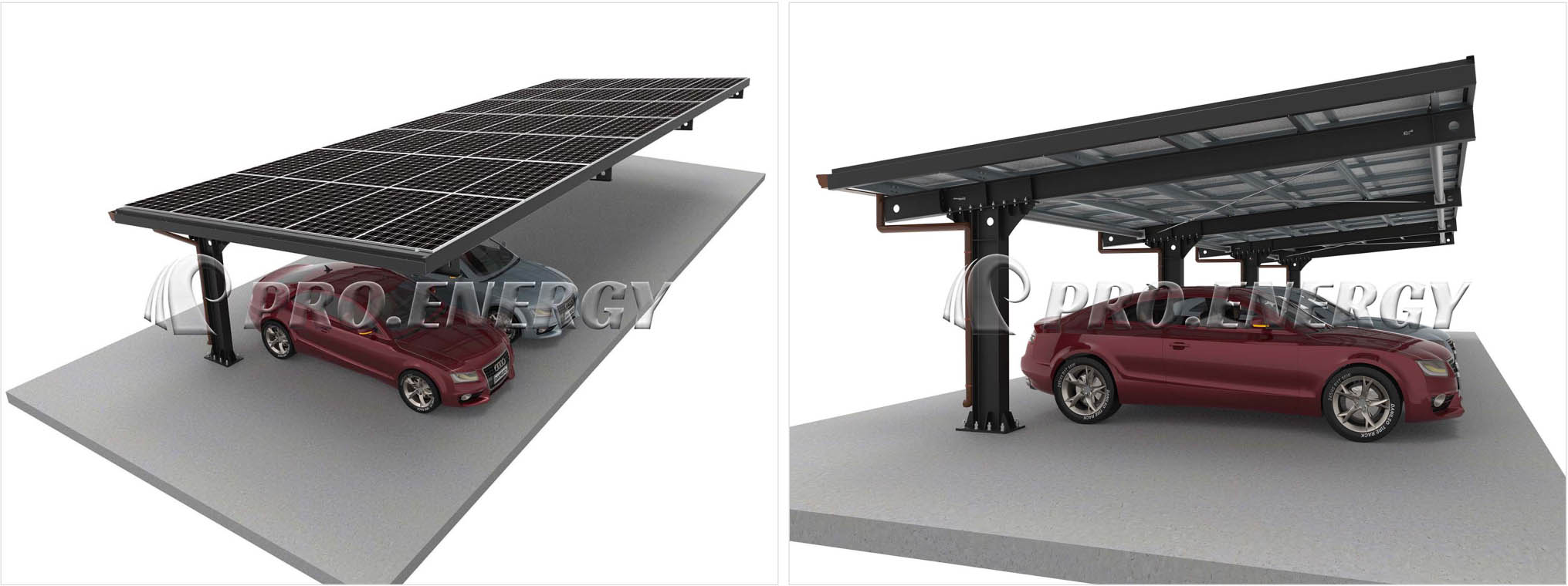Waterproof I‑type solar carport structure rendering Waterproof I‑type solar carport structure rendering