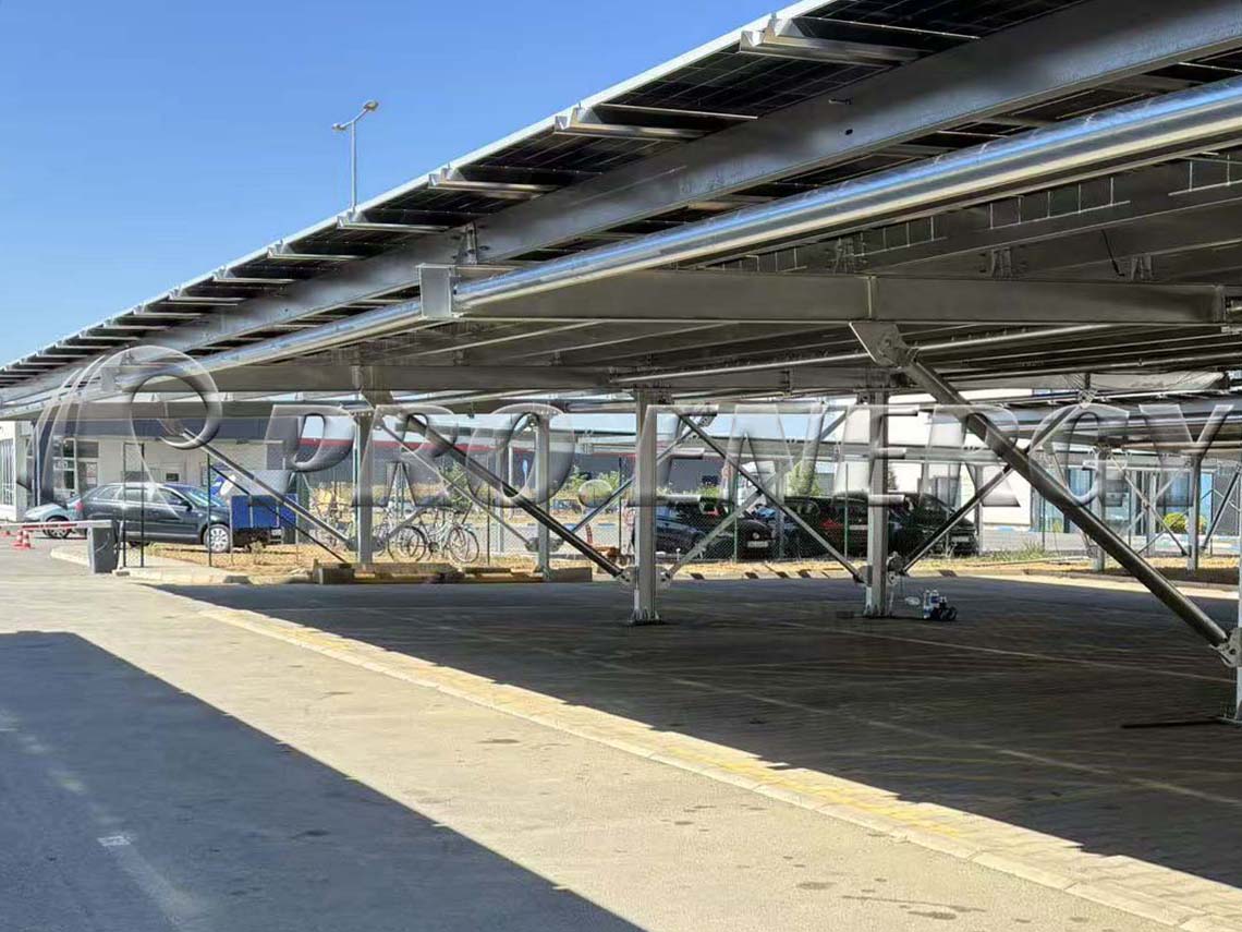 PROFENCE.ENERGY 876kWp hot‑dip galvanized solar carport project in Serbia, waterproof mounting structure