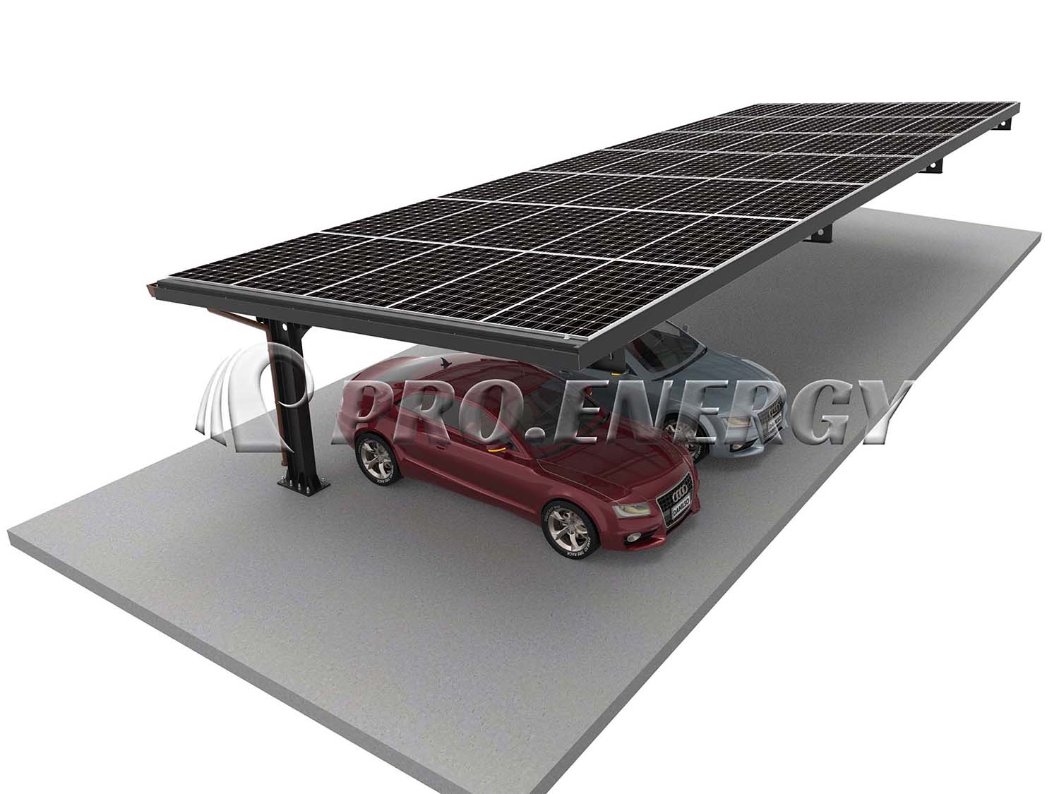 PROFENCE.ENERGY T-type solar carport mounting system render PROFENCE.ENERGY T-type solar carport mounting system render