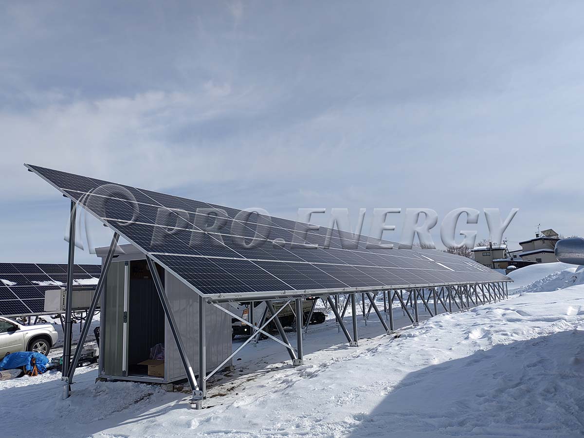 Completed high‑strength C‑section steel ground PV racking project for high snow‑load area
